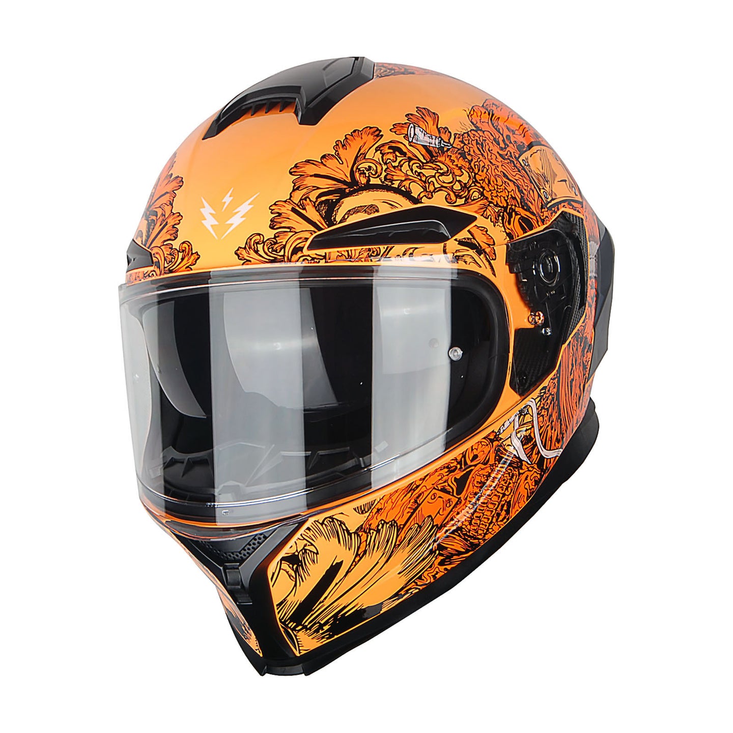 1Storm Motorcycle Full Face Helmet Dual Visor: HJAH15 Ghost Orange / XL( 59-60 cm 23.2/23.4 Inch )