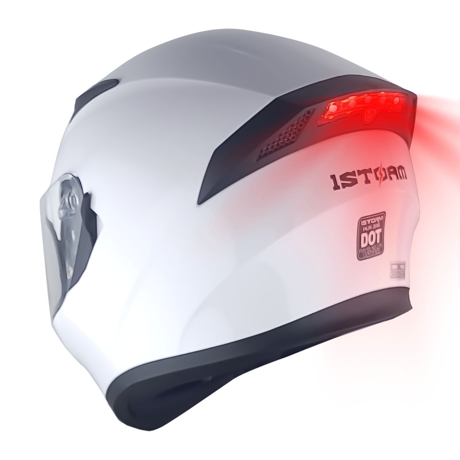 1Storm Motorcycle Street Bike Dual Visor/Sun Visor Full Face Helmet Mechanic with LED Tail Light: LED_HJK316 Z LED Glossy Black / L ( 22.4/22.8 Inch )