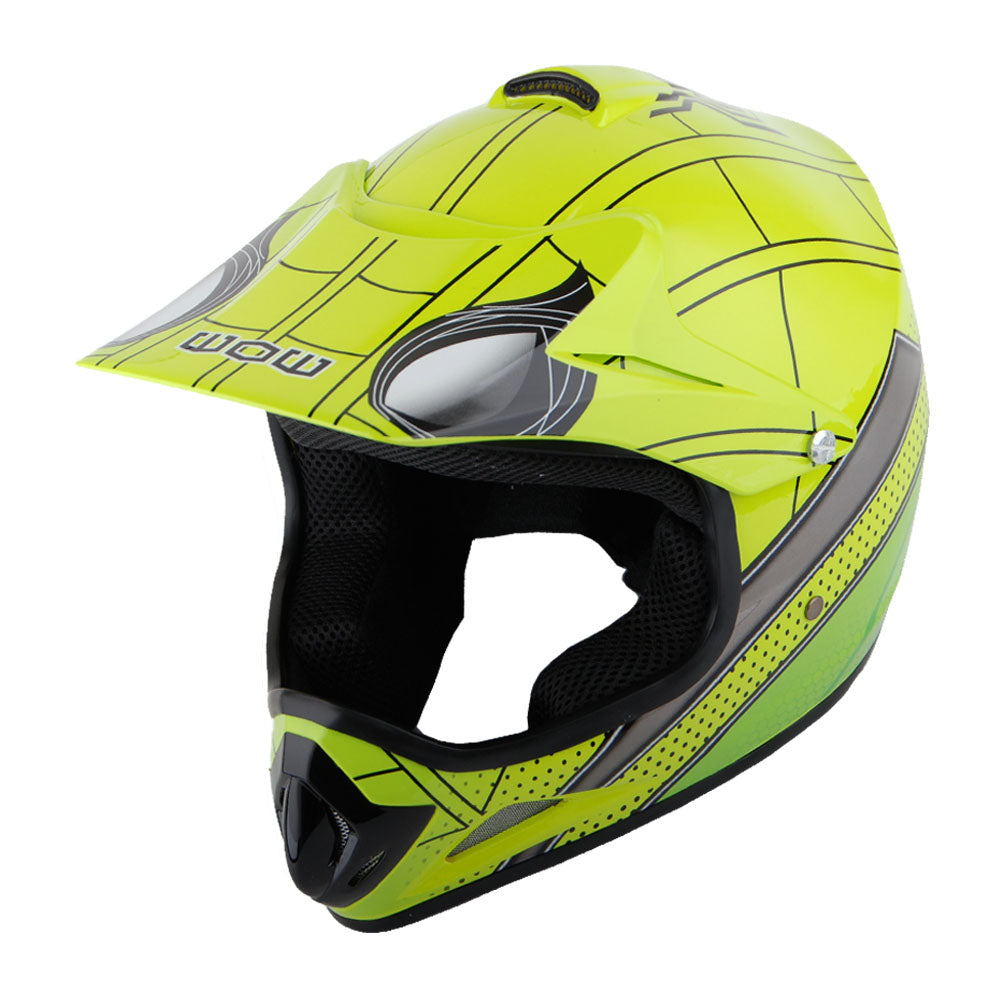 WOW Youth Kids Motocross BMX MX ATV Dirt Helmet HJOY + Goggles + MG Youth Glove Bundle