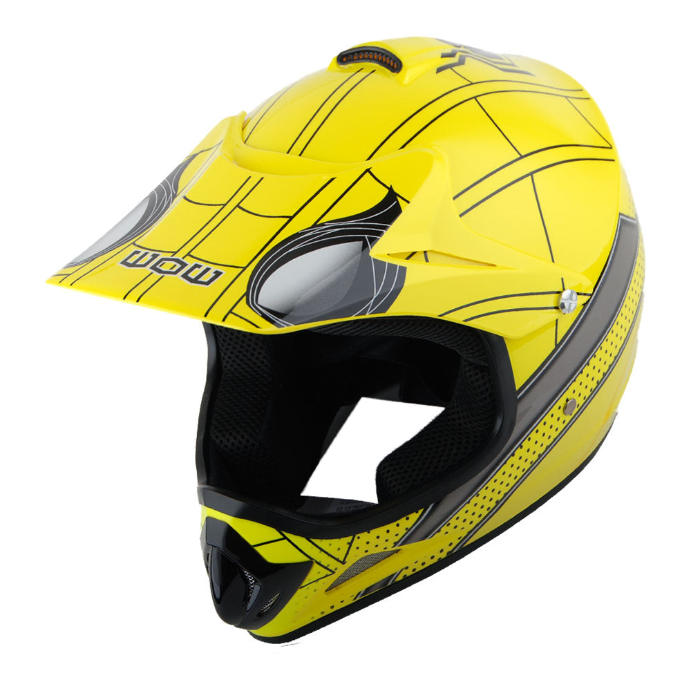 WOW Youth Kids Motocross BMX MX ATV Dirt Helmet HJOY + Goggles + MG Youth Glove Bundle