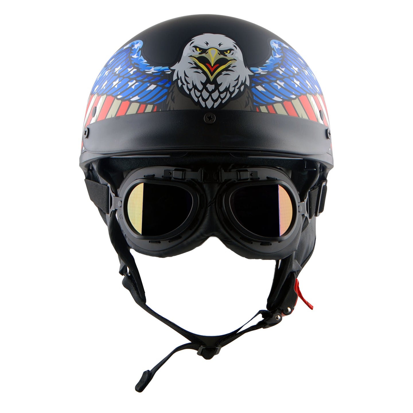 1Storm Motorcycle Half Face Helmet Mopeds Scooter Pilot with retractable Inner Smoked Visor, HKY205V + T008 Black Tinted Goggle Bundle