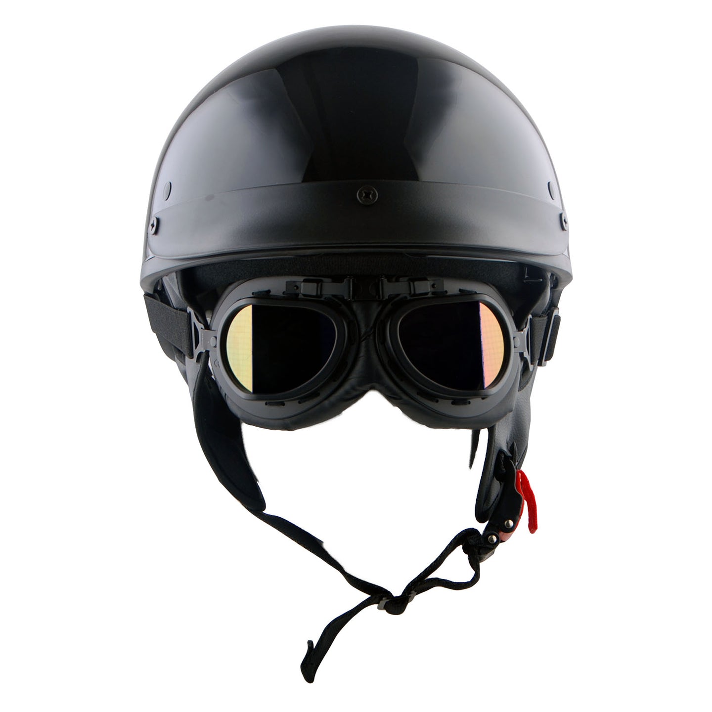 1Storm Motorcycle Half Face Helmet Mopeds Scooter Pilot with retractable Inner Smoked Visor, HKY205V + T008 Black Tinted Goggle Bundle