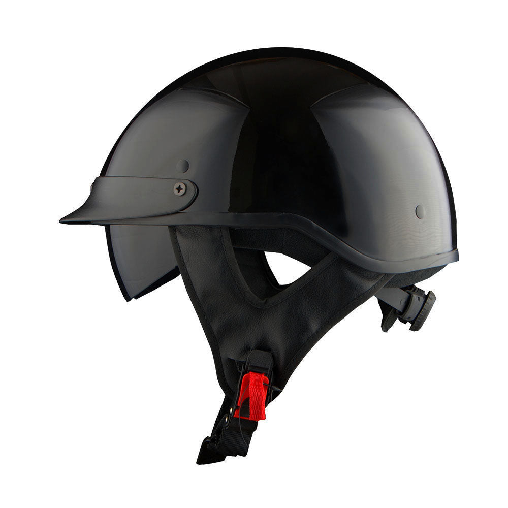 1Storm Motorcycle Half Face Helmet Mopeds Scooter Pilot with retractable Inner Smoked Visor, HKY205V + T008 Black Tinted Goggle Bundle