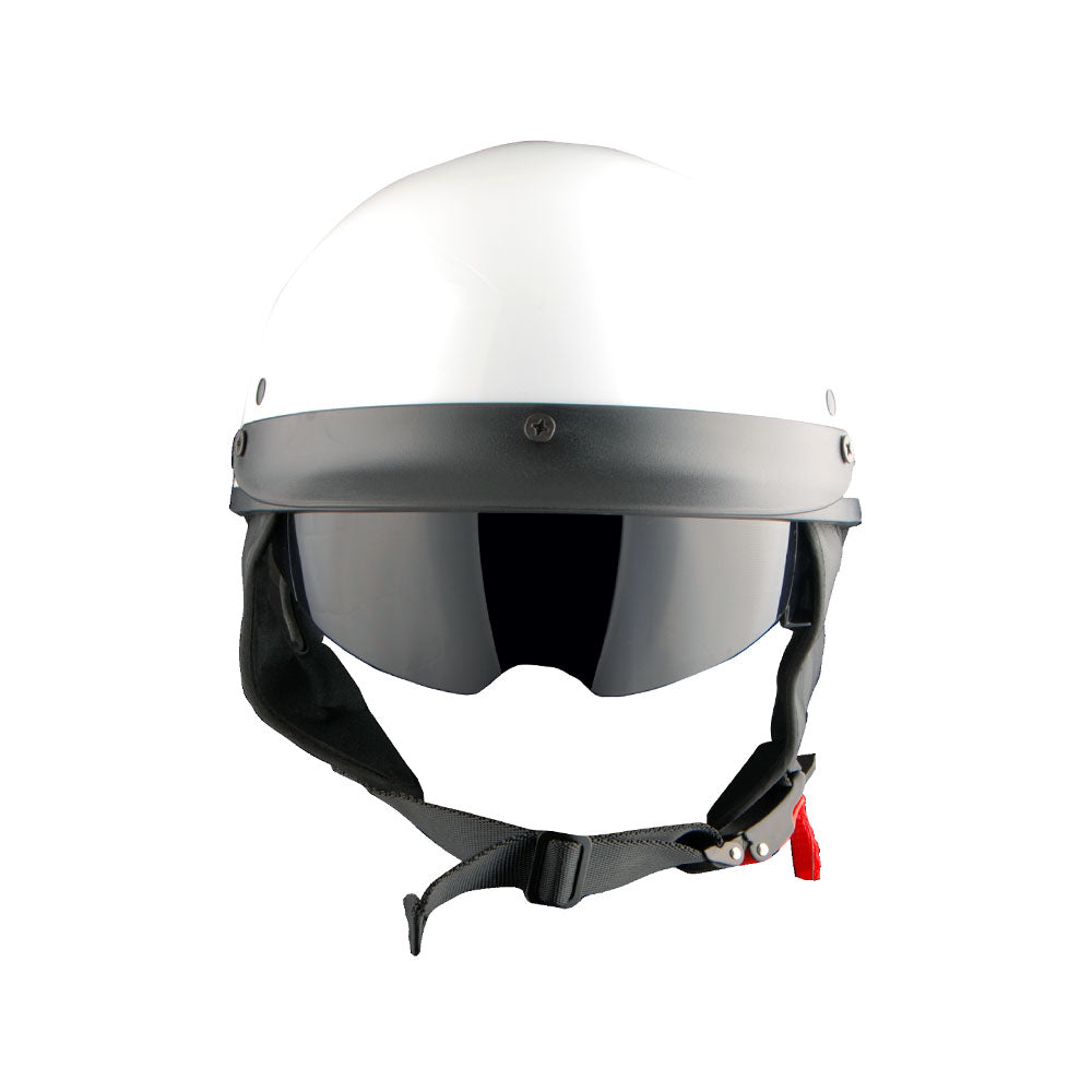 1Storm Motorcycle Half Face Helmet Mopeds Scooter Pilot with retractable Inner Smoked Visor, HKY205V + T008 Black Tinted Goggle Bundle