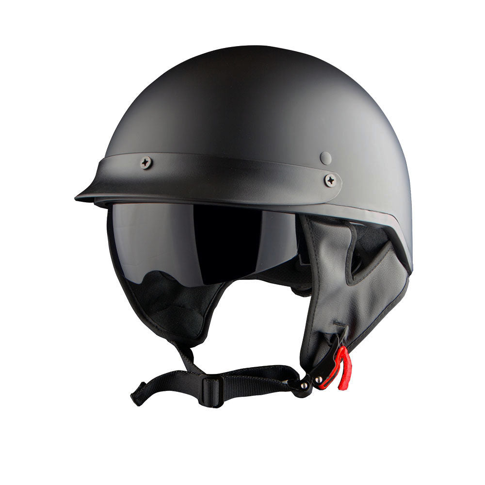 1Storm Motorcycle Half Face Helmet Mopeds Scooter Pilot with retractable Inner Smoked Visor, HKY205V + T008 Black Tinted Goggle Bundle