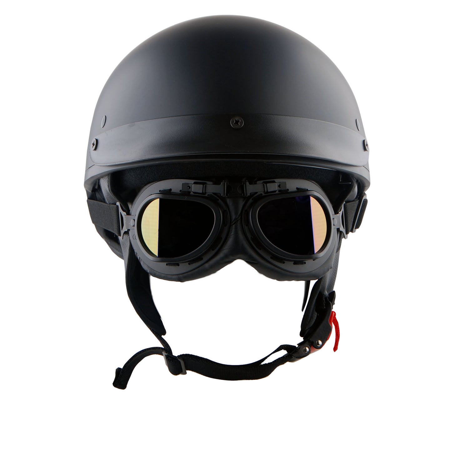 1Storm Motorcycle Half Face Helmet Mopeds Scooter Pilot with retractable Inner Smoked Visor, HKY205V + T008 Black Tinted Goggle Bundle