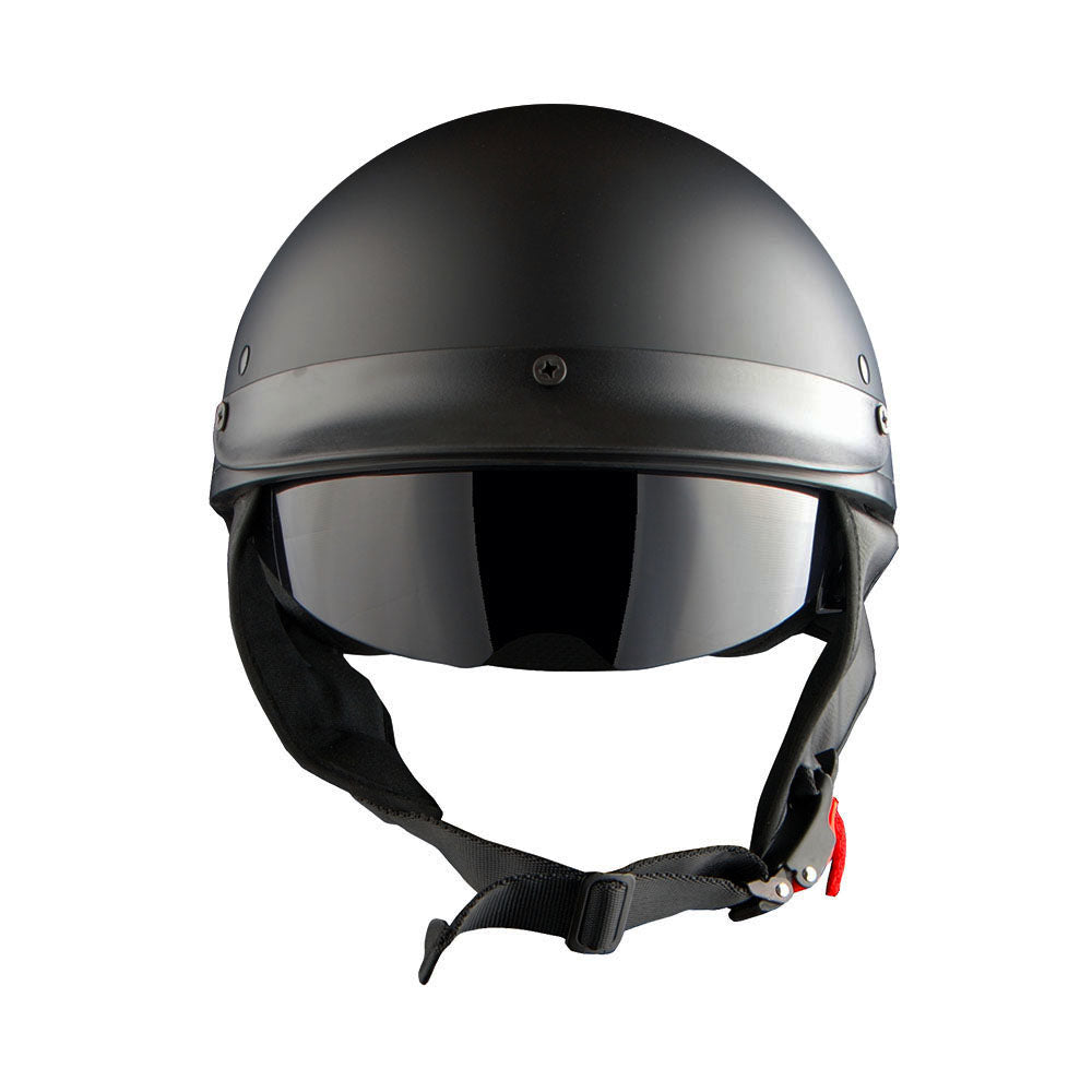 1Storm Motorcycle Half Face Helmet Mopeds Scooter Pilot with retractable Inner Smoked Visor, HKY205V + T008 Black Tinted Goggle Bundle