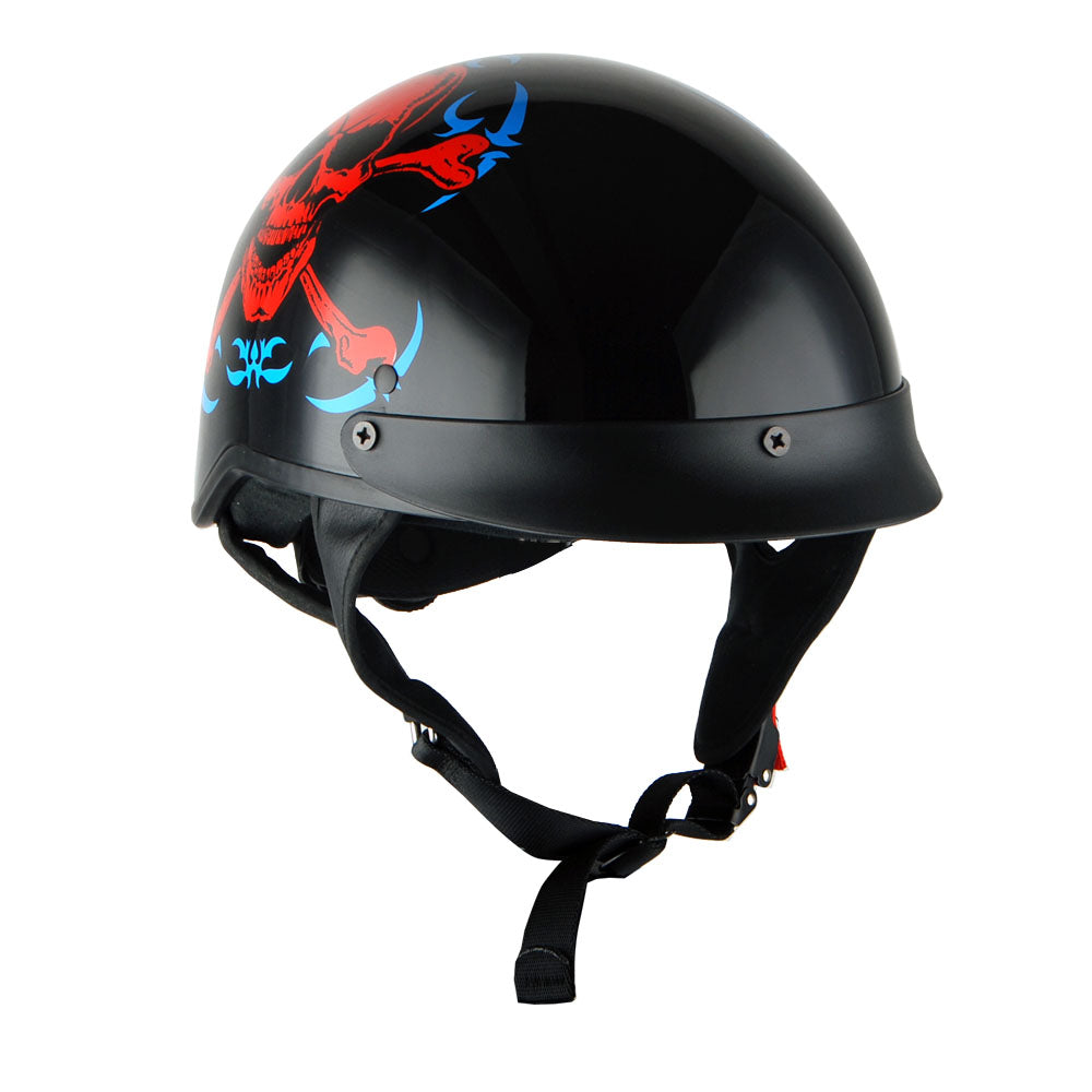 1Storm Motorcycle Half Face Helmet Mopeds Scooter Pilot with retractable Inner Smoked Visor, HKY205V + T008 Black Tinted Goggle Bundle