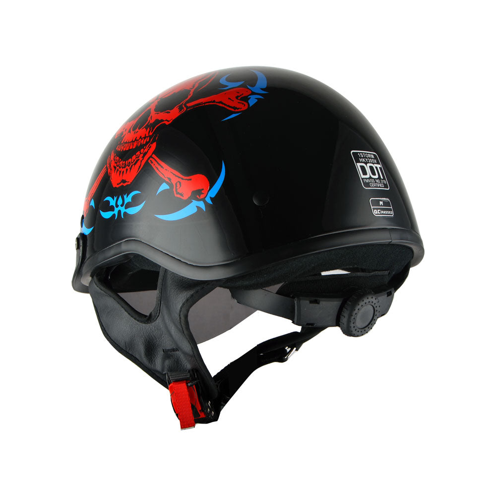 1Storm Motorcycle Half Face Helmet Mopeds Scooter Pilot with retractable Inner Smoked Visor, HKY205V + T008 Black Tinted Goggle Bundle