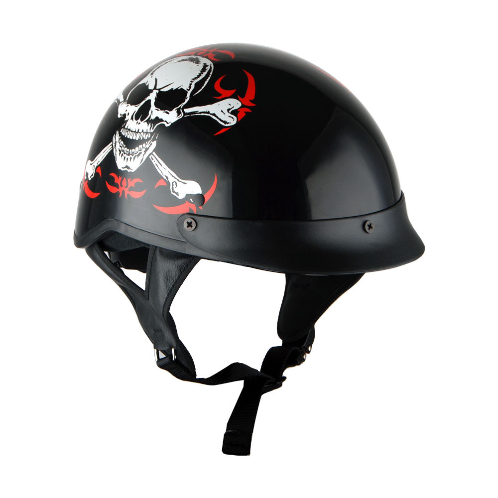 1Storm Motorcycle Half Face Helmet Mopeds Scooter Pilot with retractable Inner Smoked Visor, HKY205V + T008 Black Tinted Goggle Bundle