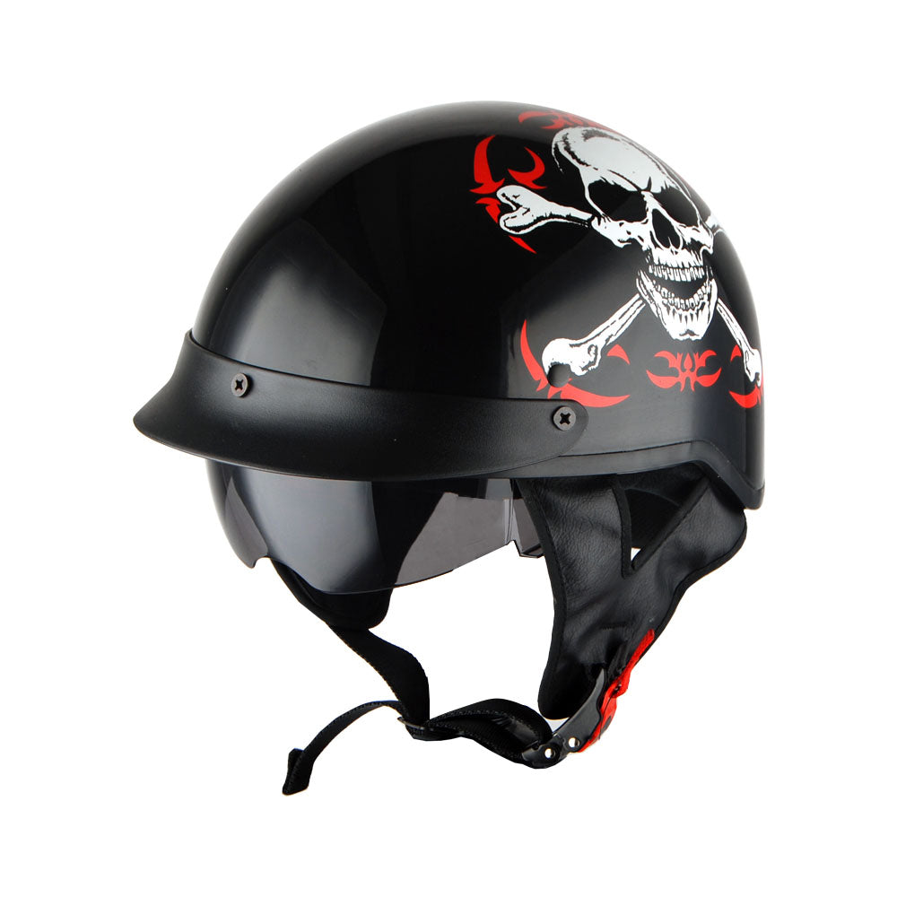 1Storm Motorcycle Half Face Helmet Mopeds Scooter Pilot with retratable Inner Smoked Visor: HKY205V