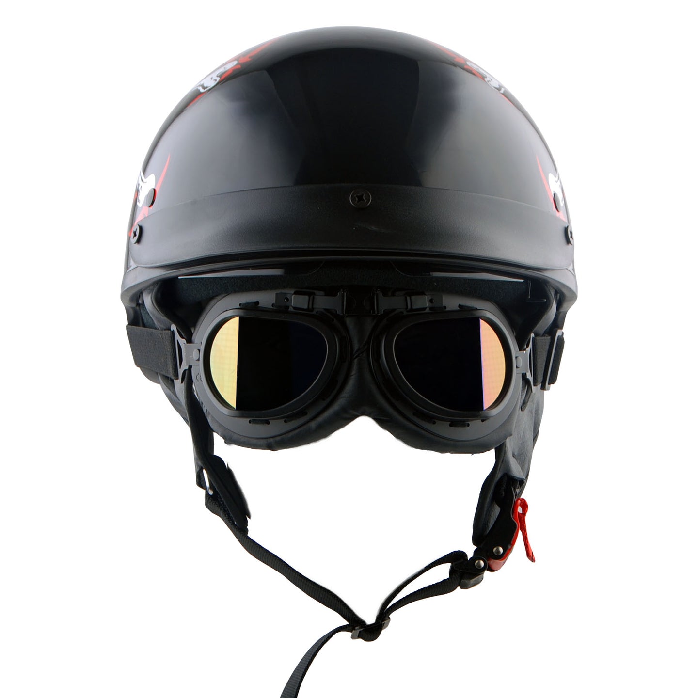 1Storm Motorcycle Half Face Helmet Mopeds Scooter Pilot with retractable Inner Smoked Visor, HKY205V + T008 Black Tinted Goggle Bundle