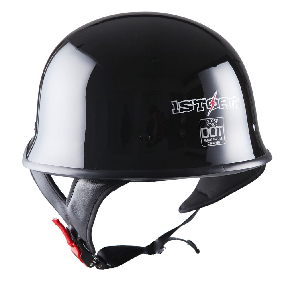 1Storm Novelty Motorcycle Half Face Helmet German Style DOT Approved: HKY602 + Black Tinted Goggle Bundle