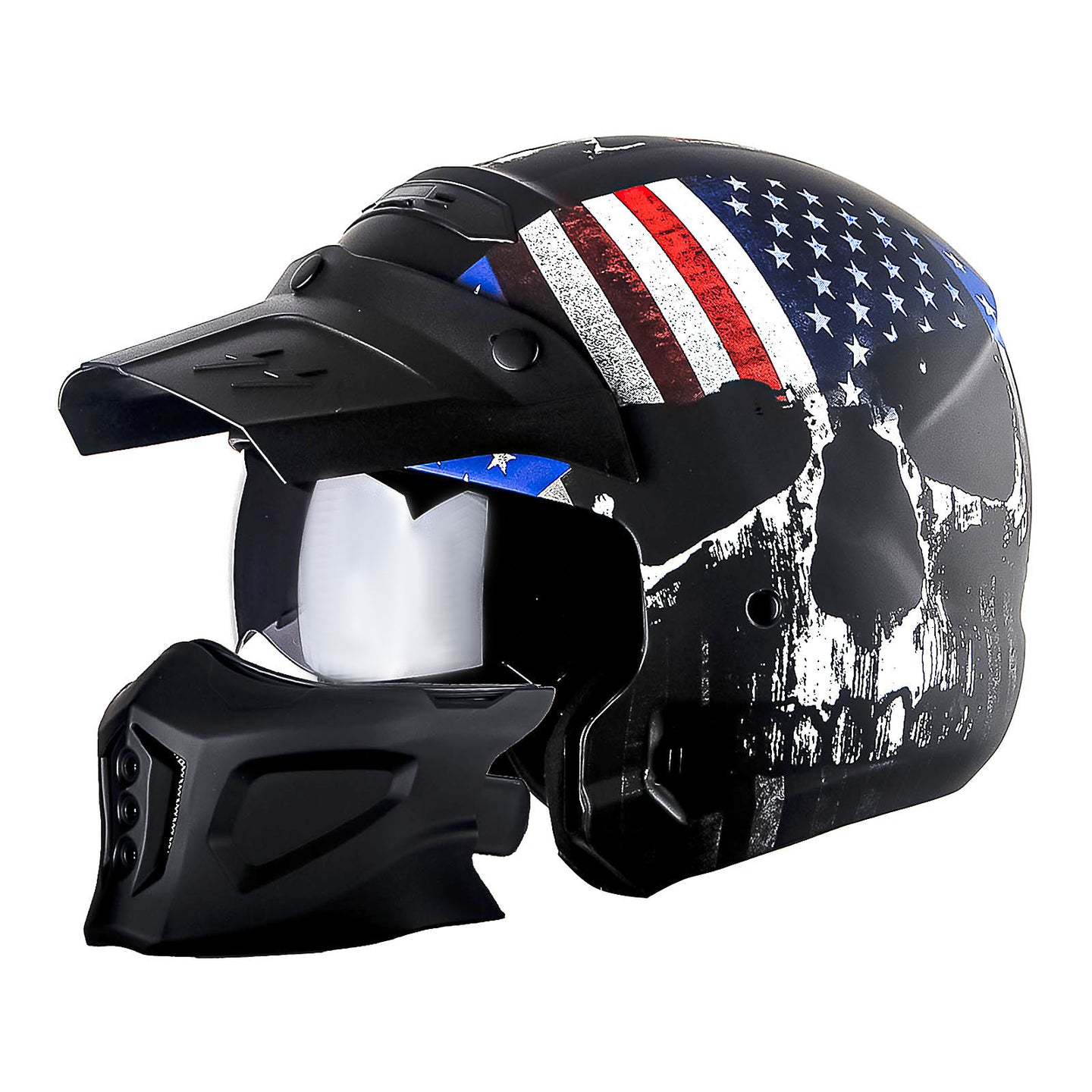 1Storm Motorcycle Full Face Helmet Open Face Helmet with Smoked Shield (Detachable Visor & Face Mask): HKY881S-E