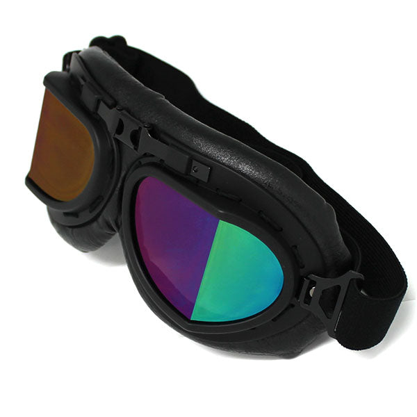 1Storm Motorcycle Half Face Helmet Mopeds Scooter Pilot with retractable Inner Smoked Visor, HKY205V + T008 Black Tinted Goggle Bundle