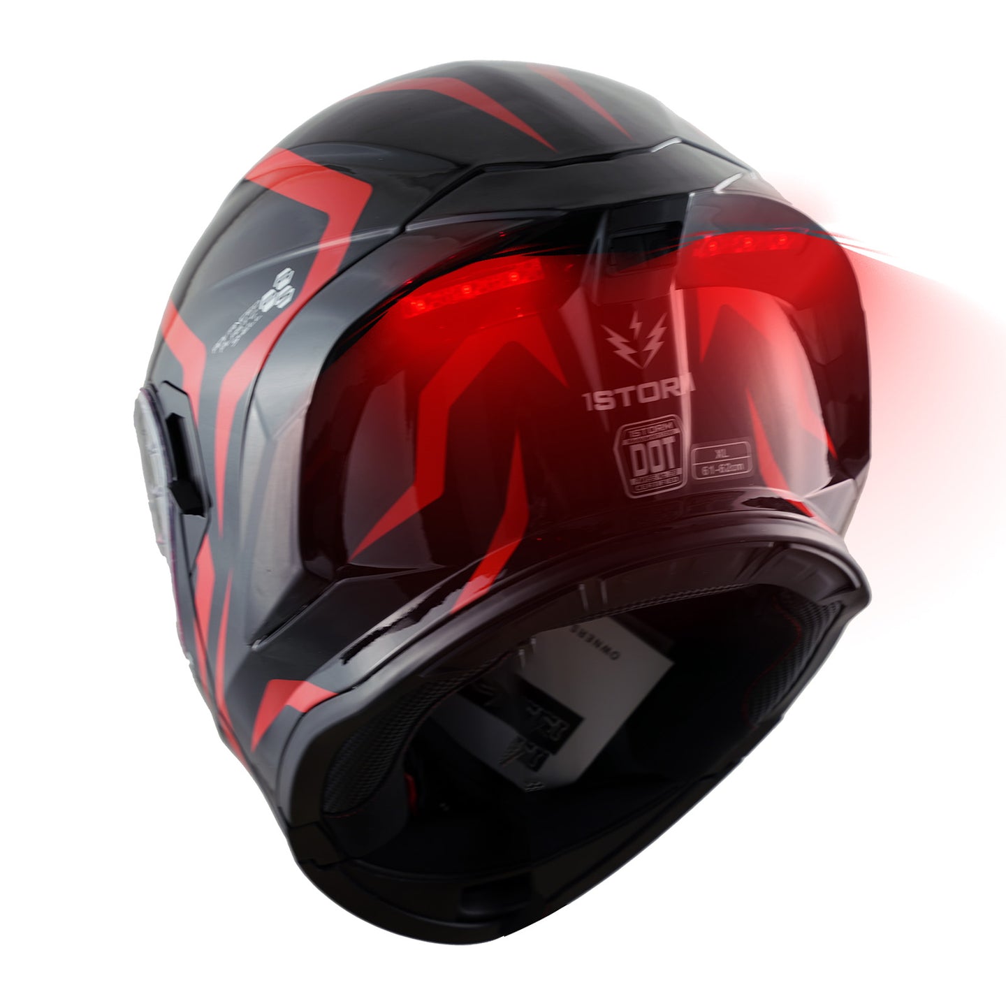 1Storm New Motorcycle Bike Modular Full Face Helmet Dual Visor Sun Shield with Rechargeable LED Tail Light: LED-X90