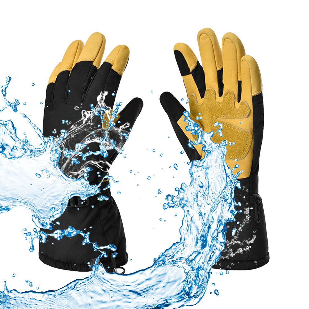 1Storm Deerskin Leather 3M Tinsulate Insulation Warm Touchscreen Winter Gloves Ski Snowboard Cycling Bike Long Sleeve Yellow Black