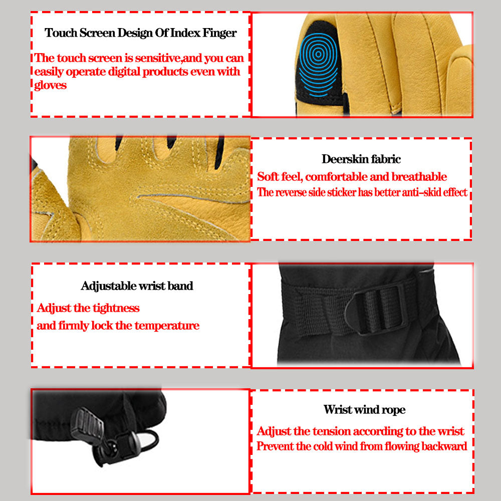 1Storm Deerskin Leather 3M Tinsulate Insulation Warm Touchscreen Winter Gloves Ski Snowboard Cycling Bike Long Sleeve Yellow Black