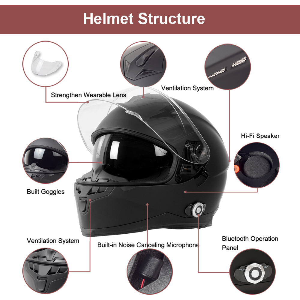 Martian Motorcycle Bluetooth Helmet 6 Riders intercom & 1000 Meter Communication: HM_BFULLFACE