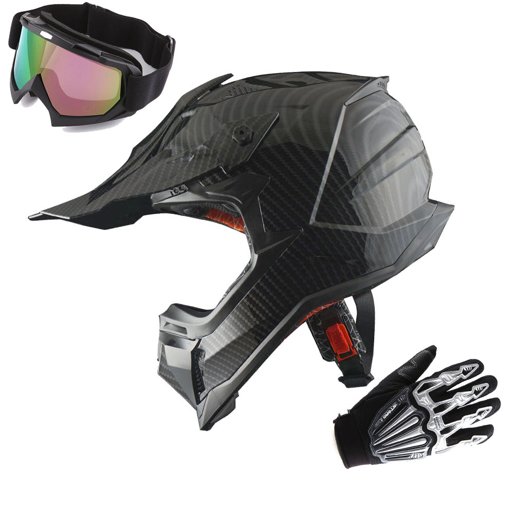 1Storm Adult Motocross HelmetTrack Style JH601 + Goggles + Skeleton Glove Bundle