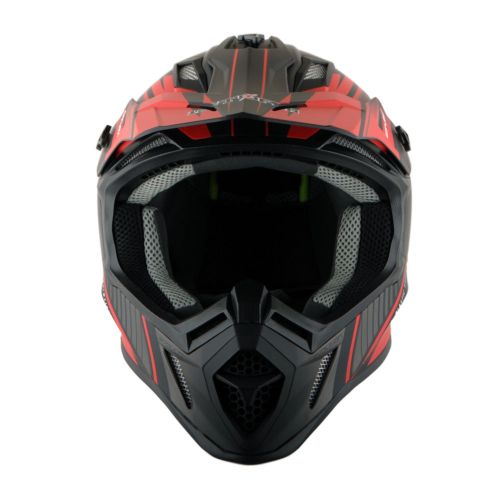 1Storm Adult Motocross Helmet BMX MX ATV Dirt Bike Downhill Mountain Bike Helmet Racing Style H637 + Goggles + Skeleton Glove Bundle