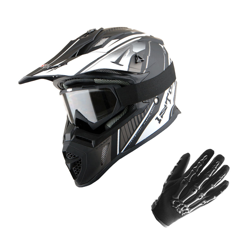 1Storm Adult Motocross Helmet BMX MX ATV Dirt Bike Downhill Mountain Bike Helmet Racing Style H637 + Goggles + Skeleton Glove Bundle Z Bundle Storm