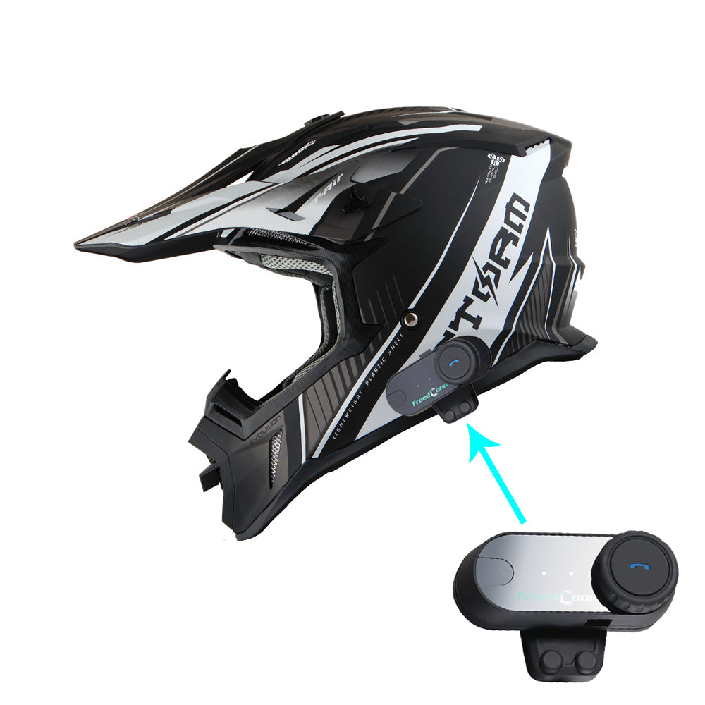 1Storm Adult Motocross Helmet BMX MX ATV Dirt Bike Downhill Mountain Bike Helmet Racing Style H637 + Motorcycle Bluetooth Headset