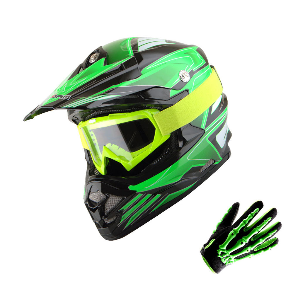 1Storm Adult Motocross Helmet BMX MX ATV Dirt Bike Downhill Mountain Bike Helmet Flying Style H819-5 + Goggles + Skeleton Glove Bundle