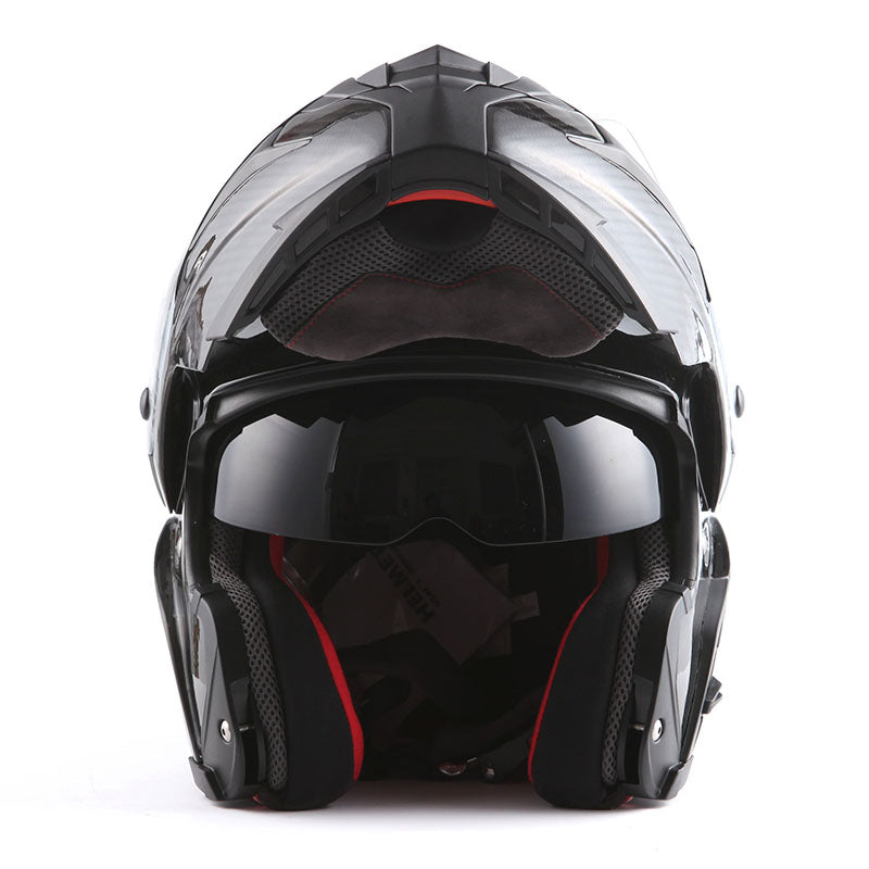 MARS Genuine Carbon Fiber Motorcycle Modular Flip up Full Face Helmet Dual Visor: HB-B1