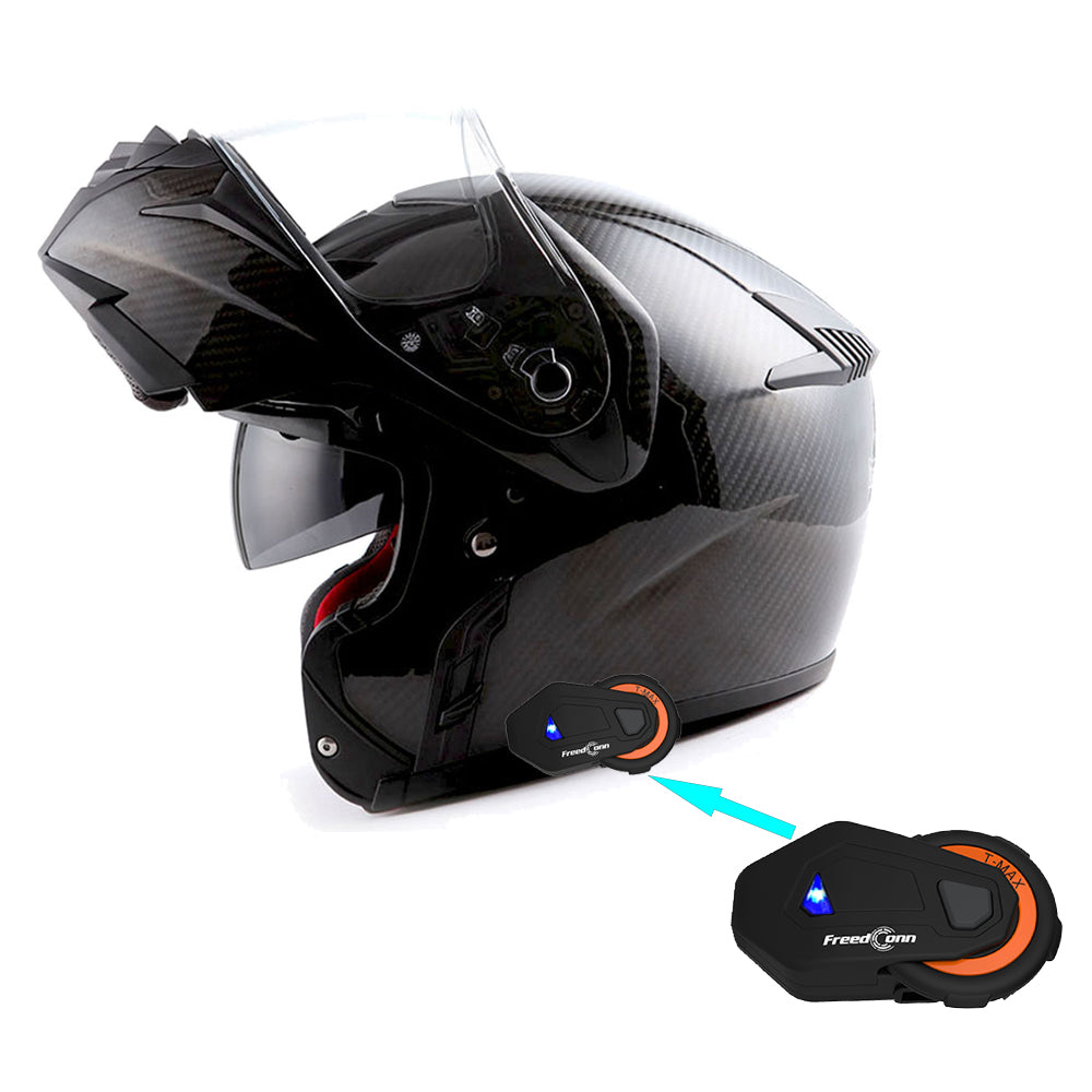 bluetooth motorcycle helmet in pakistan Martian Genuine Real Carbon Fiber Motorcycle Modular Flip up Full Face Helmet + Motorcycle Bluetooth Headset: HB-B1 Glossy Carbon Black