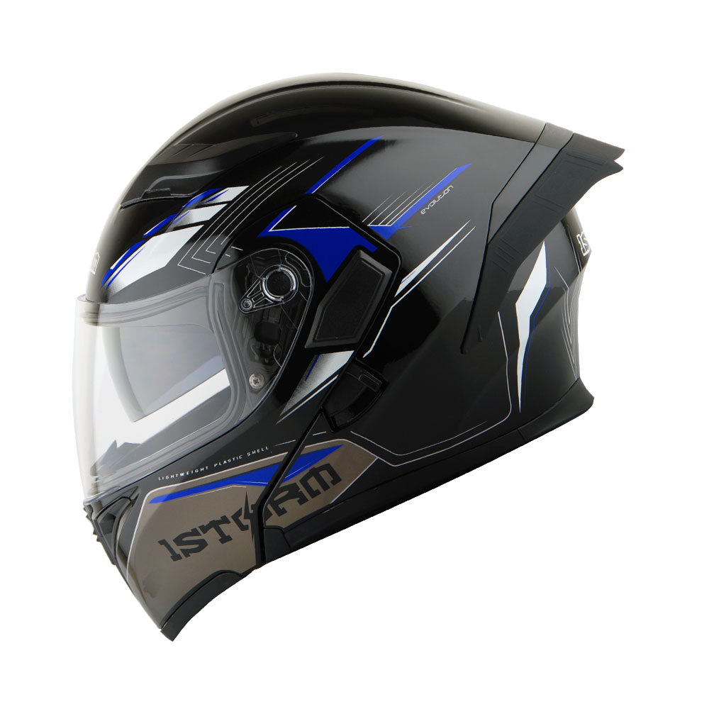 1Storm Motorcycle Modular Full Face Flip up Dual Visor Helmet + Spoiler: HB89 Storm Blue + Spoiler / M (55-56 cm 21.7/22.0 Inch )
