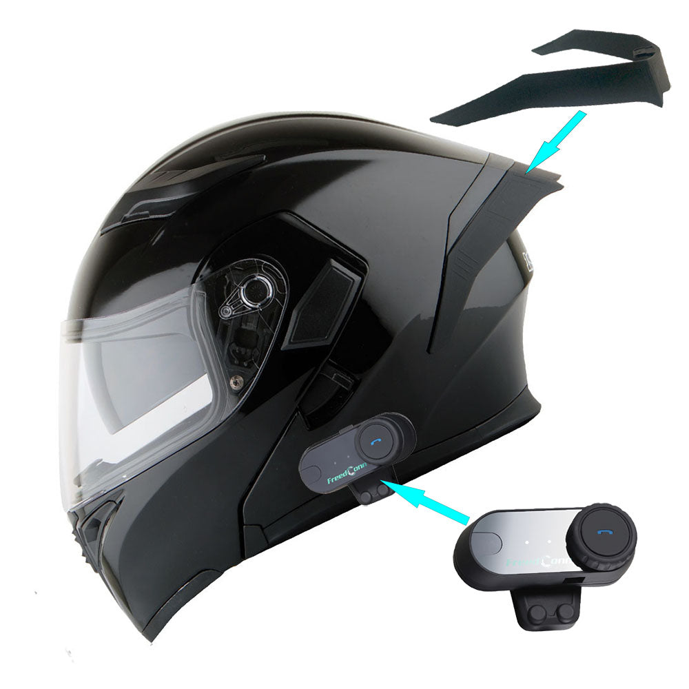 1Storm Motorcycle Modular Full Face Flip up Dual Visor Helmet + Spoiler + Motorcycle Bluetooth Headset: HB89