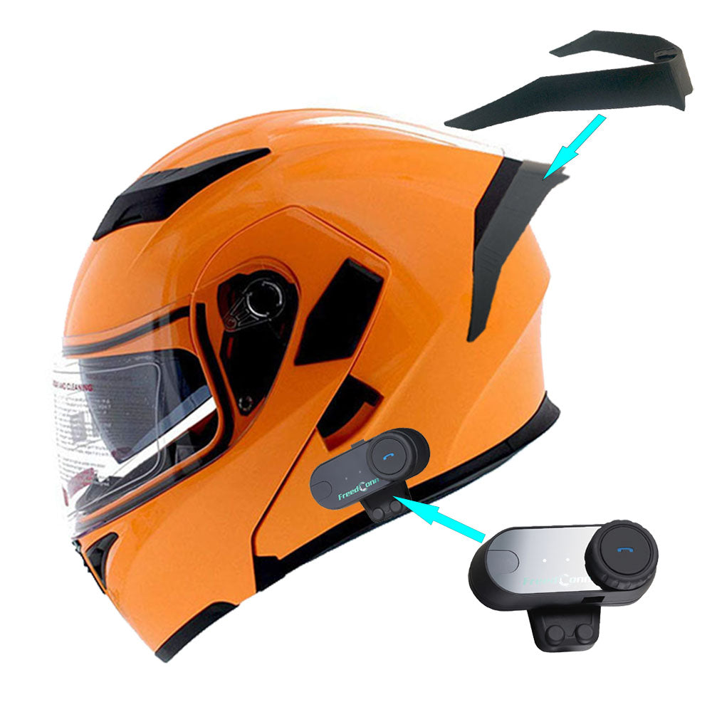 1Storm Motorcycle Modular Full Face Flip up Dual Visor Helmet + Spoiler + Motorcycle Bluetooth Headset: HB89