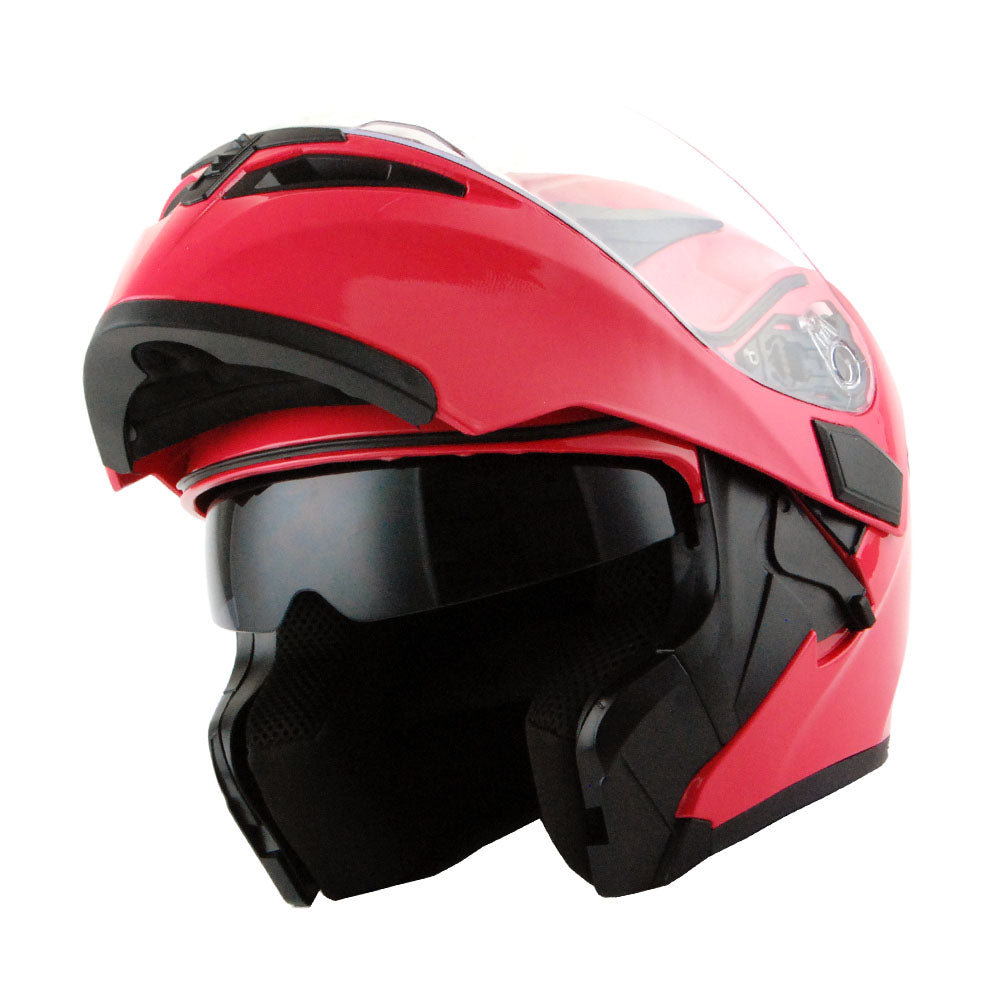 1Storm Motorcycle Modular Full Face Flip up Dual Visor Helmet + Spoiler + Motorcycle Bluetooth Headset: HB89