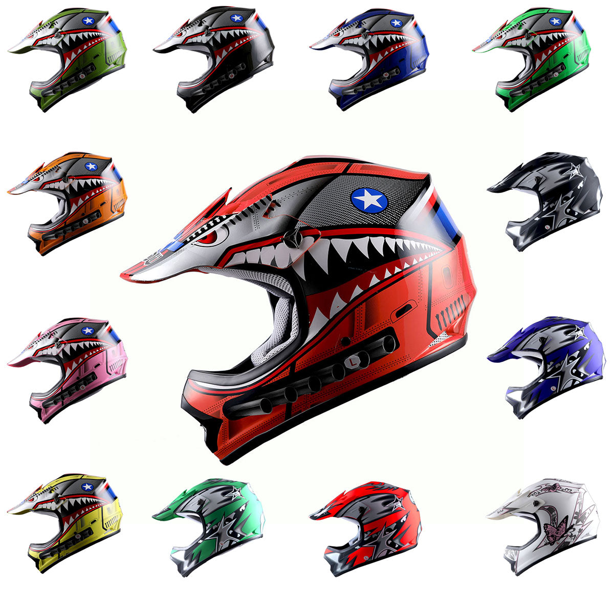 WOW Youth Kids Motocross BMX MX ATV Dirt Bike Helmet Shark HBOY-K-Sha
