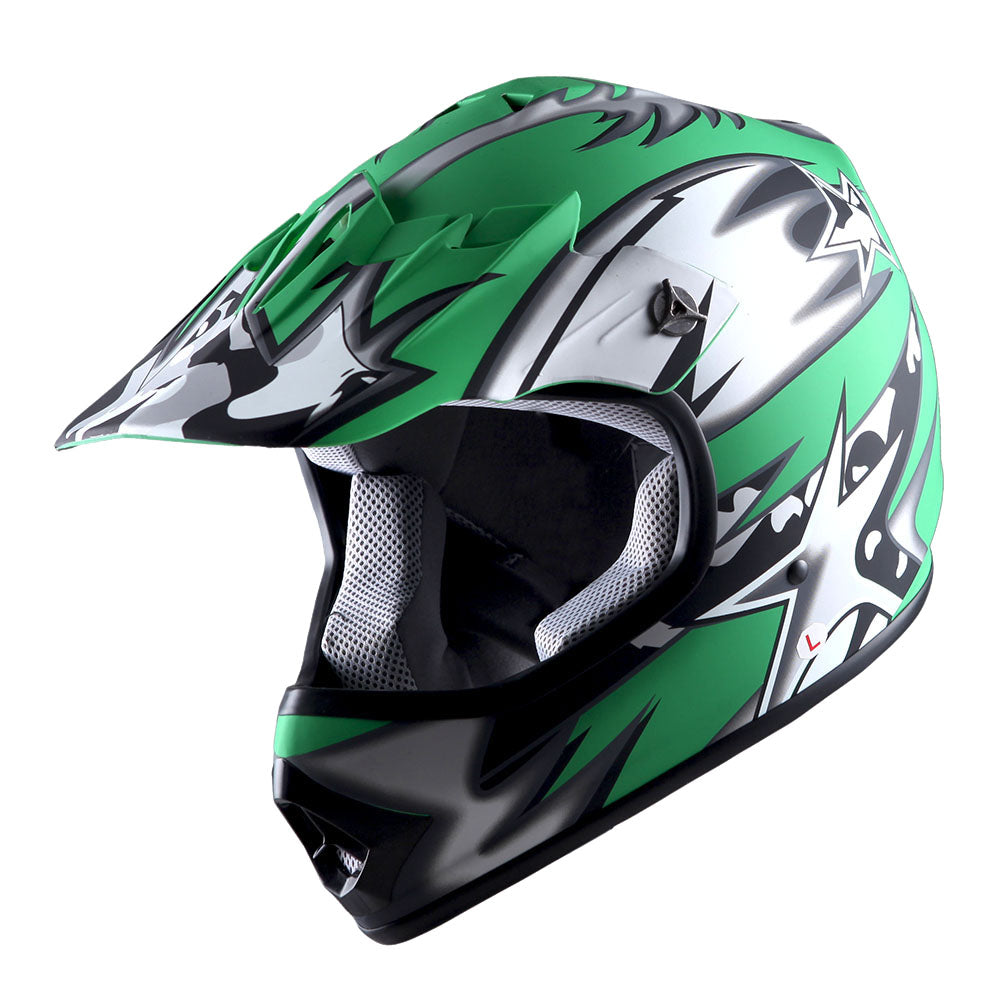 WOW Updated Youth Motocross Helmet Kids Motorcycle Bike Helmet Matt Star + Goggles + Skeleton Glove Bundle: HBOY-K_Star