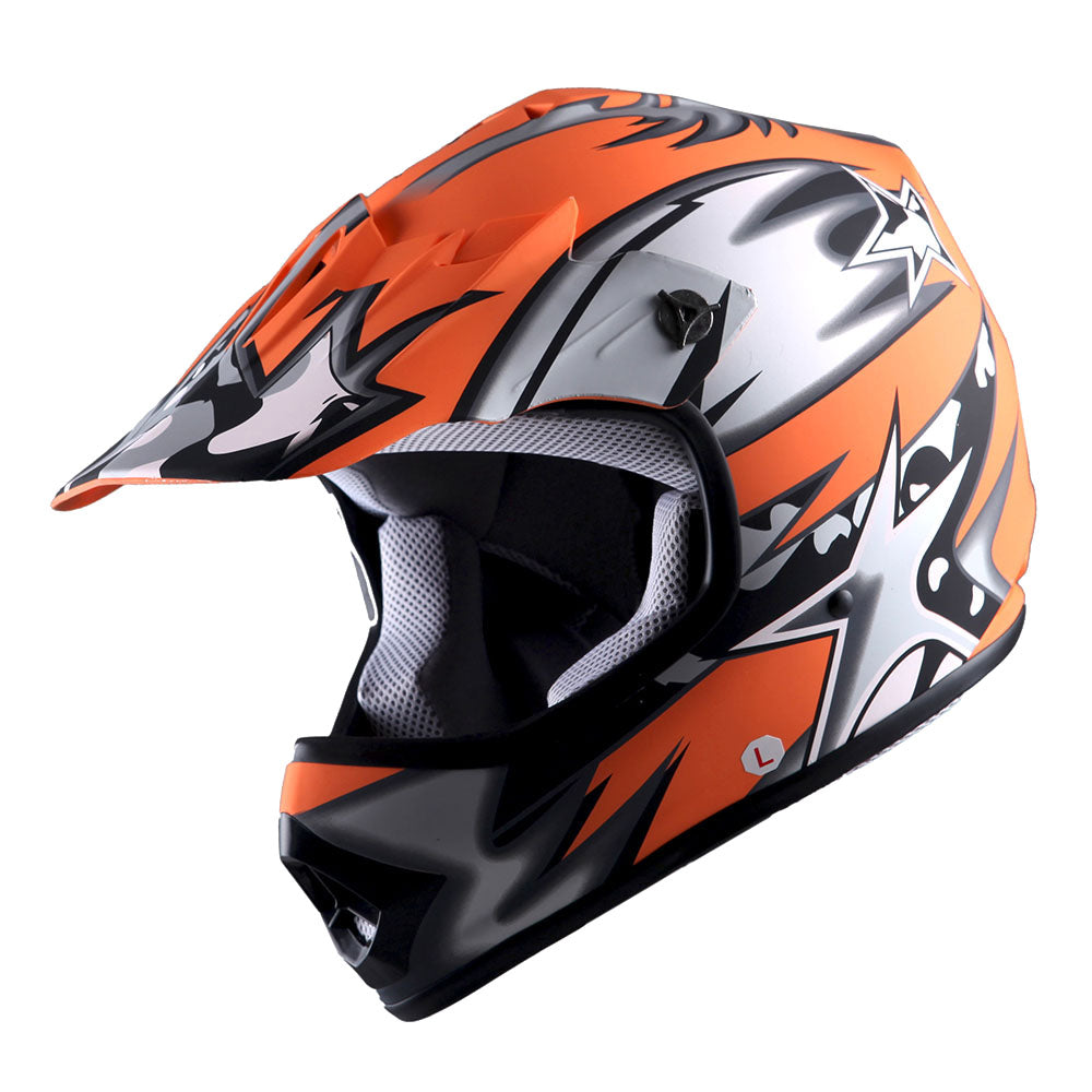 WOW Updated Youth Motocross Helmet Kids Motorcycle Bike Helmet Matt Star + Goggles + Skeleton Glove Bundle: HBOY-K_Star