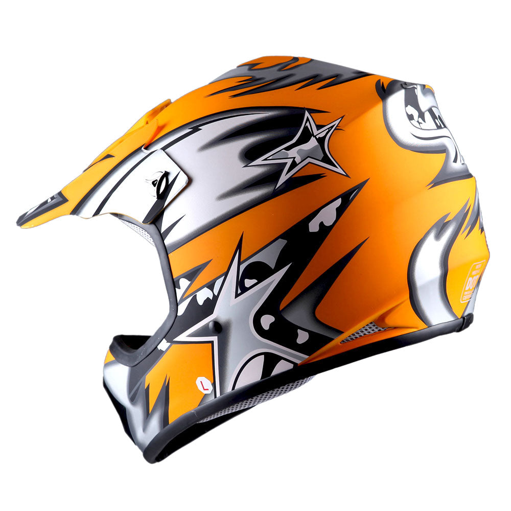 WOW Youth Motocross Helmet BMX MX ATV Dirt Bike Helmet Matt Star + Goggles + Skeleton Glove Bundle: HBOY-K_Star