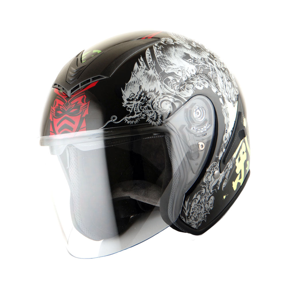 1Storm Motorcycle Open Face Fiber Glass Dual Visor Helmet HB_609 Scooter Classical Knight Bike Samurai + Motorcycle Bluetooth Headset