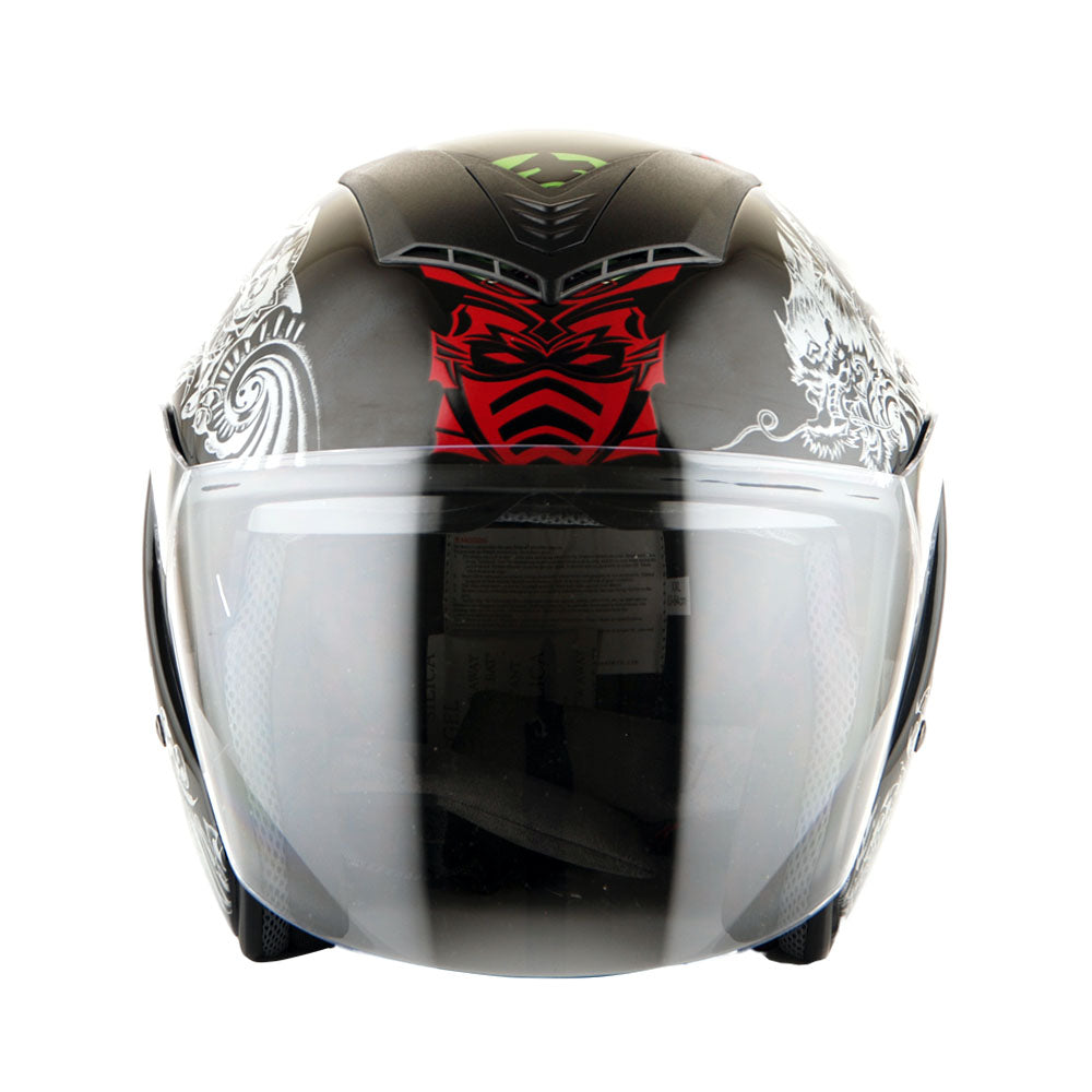 1Storm Motorcycle Open Face Fiber Glass Dual Visor Helmet HB_609 Scooter Classical Knight Bike Samurai + One Extra Clear Shield