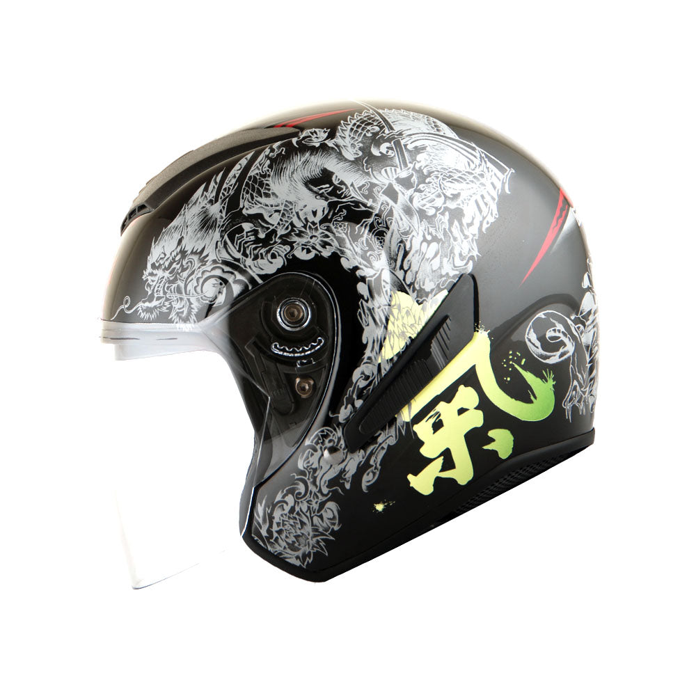 1Storm Motorcycle Open Face Fiber Glass Dual Visor Helmet HB_609 Scooter Classical Knight Bike Samurai + Motorcycle Bluetooth Headset