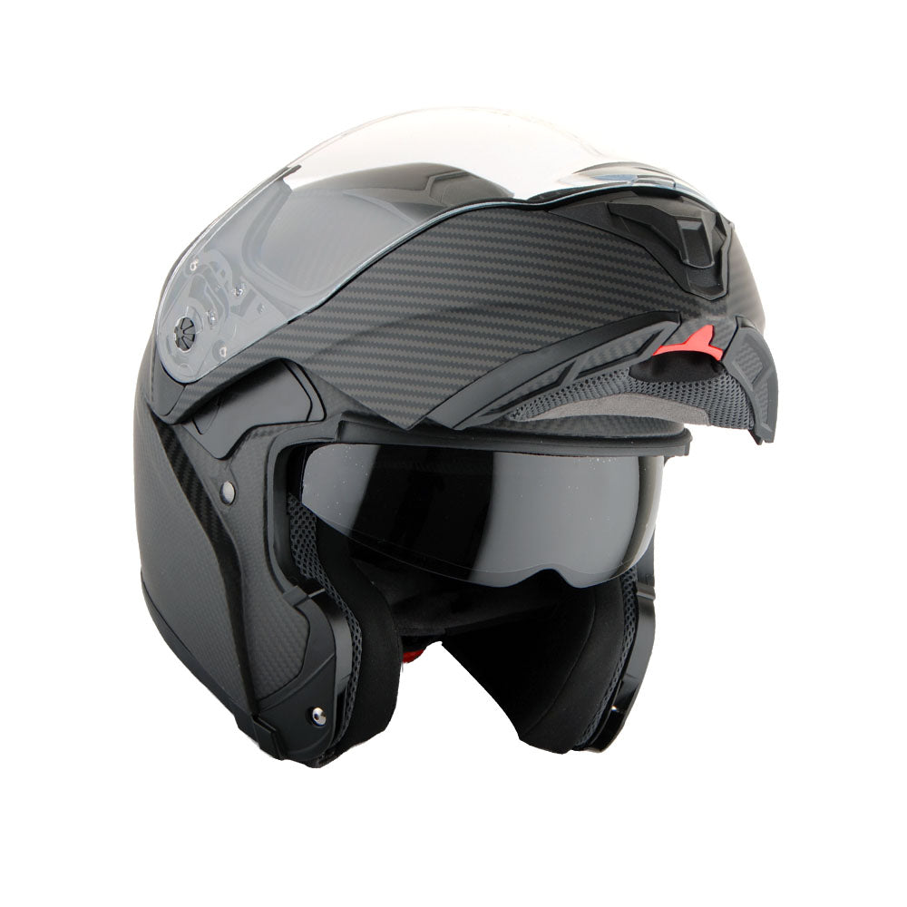 Martian Genuine Real Carbon Fiber Motorcycle Modular Flip up Full Face Helmet HB-BMF-B10 Matt Carbon Black, DOT Approved