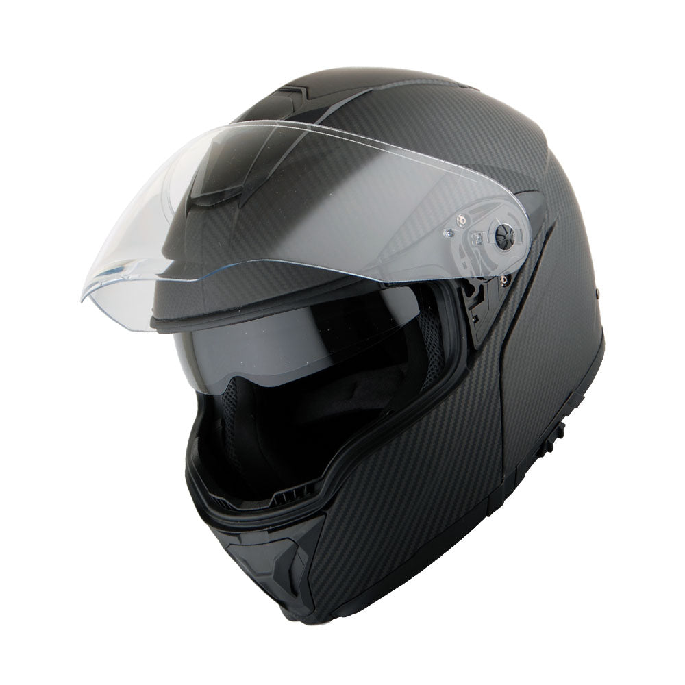 Martian Genuine Real Carbon Fiber Motorcycle Modular Flip up Full Face Helmet HB-BMF-B10 Matt Carbon Black, DOT Approved