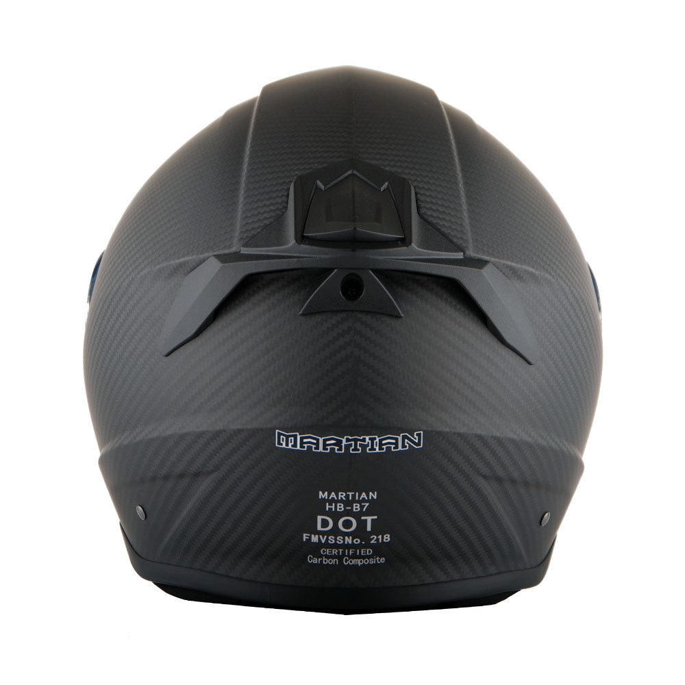 Martian Genuine Real Carbon Fiber Motorcycle Dual Visor Full Face Helmet HB-BNF-B7 Matt Carbon Black, DOT Approved