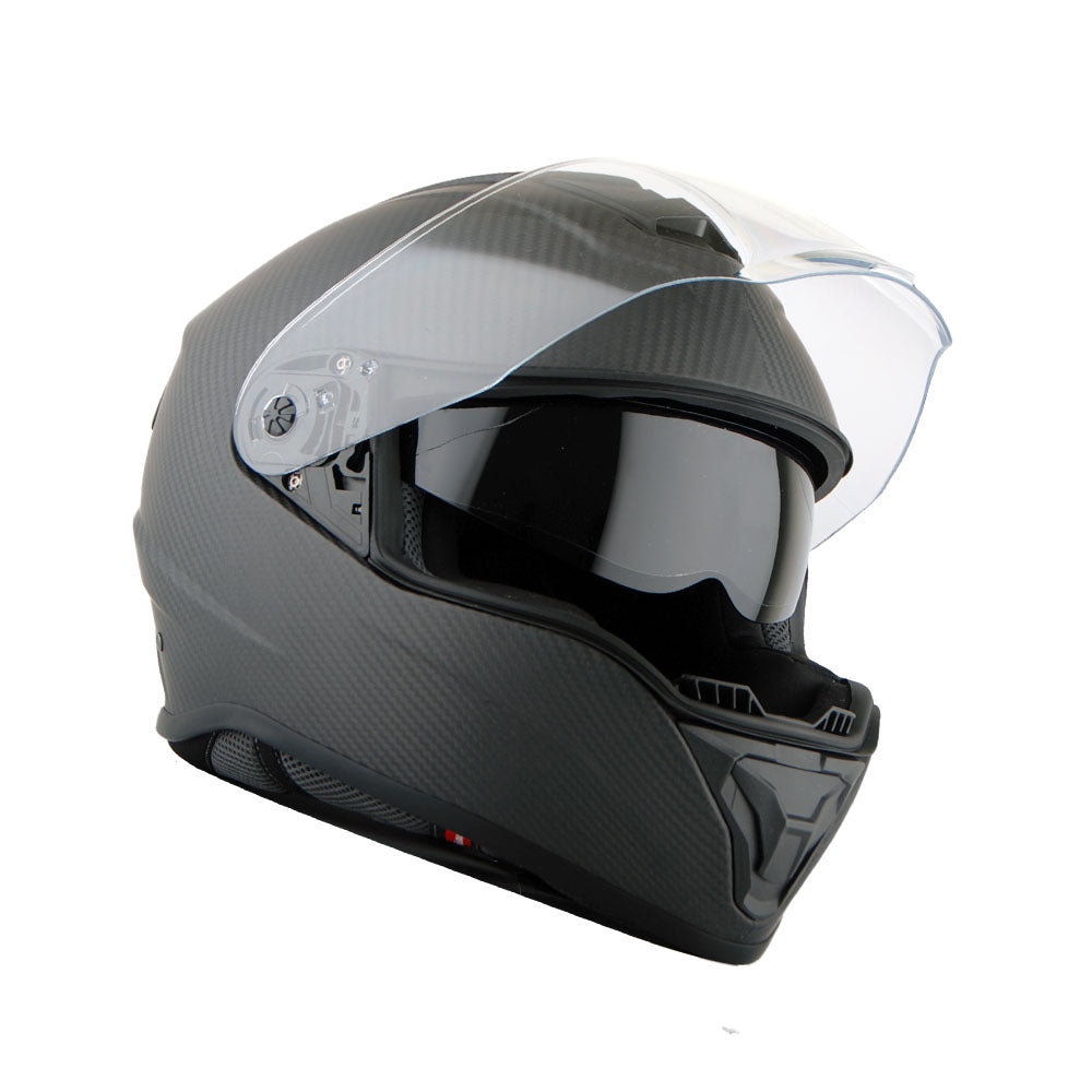 Martian Genuine Real Carbon Fiber Motorcycle Dual Visor Full Face Helmet + Motorcycle Bluetooth Headset: HB-BNF-B7 Matt Carbon Black