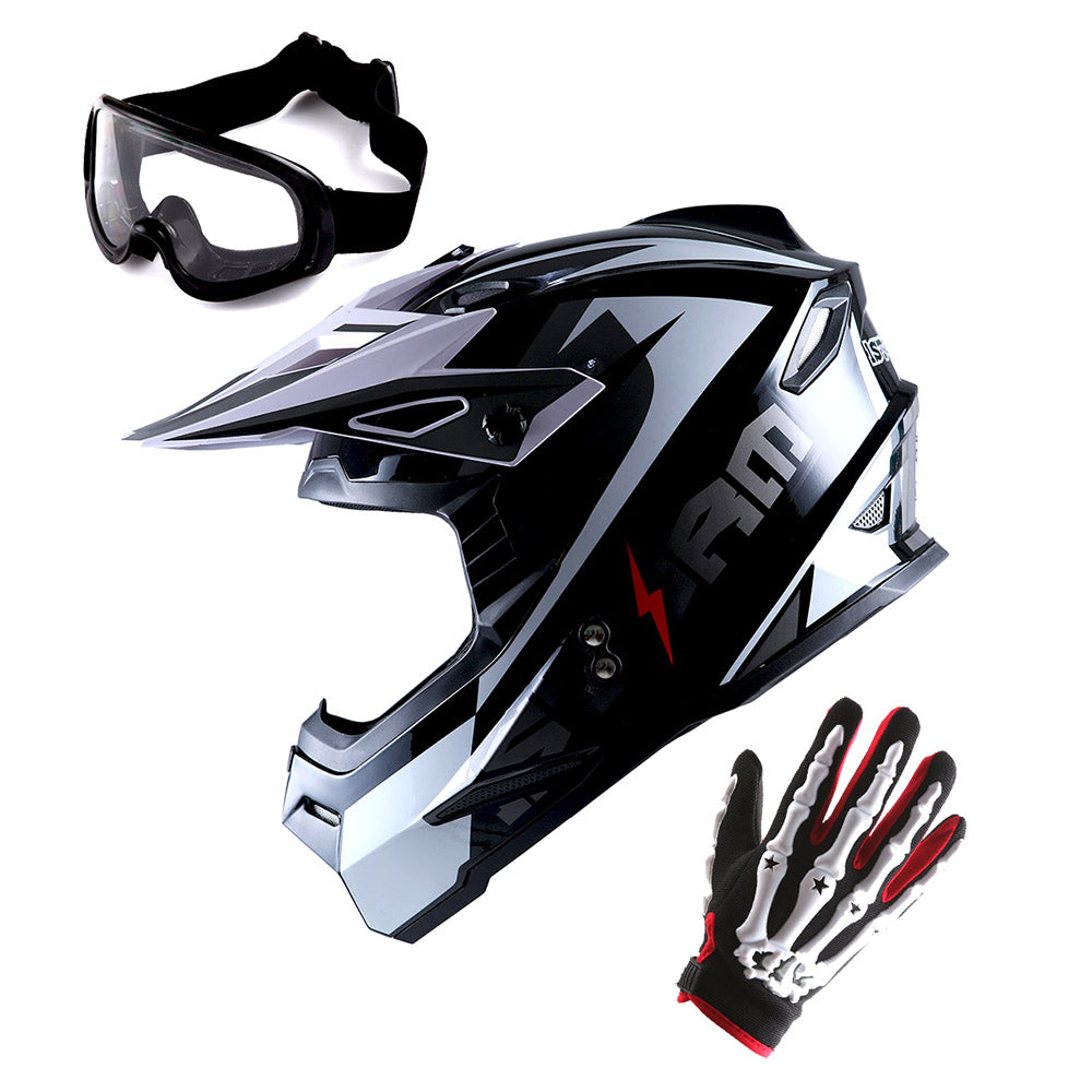 1Storm Youth Motocross Helmet BMX MX Bike Helmet Teenager Racing Style + MX Goggles + MX Skeleton Gloves Bundle: HF801Youth