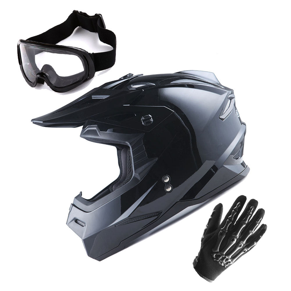 1Storm Youth Motocross Helmet BMX MX Bike Helmet Teenager Racing Style + MX Goggles + MX Skeleton Gloves Bundle: HF801Youth