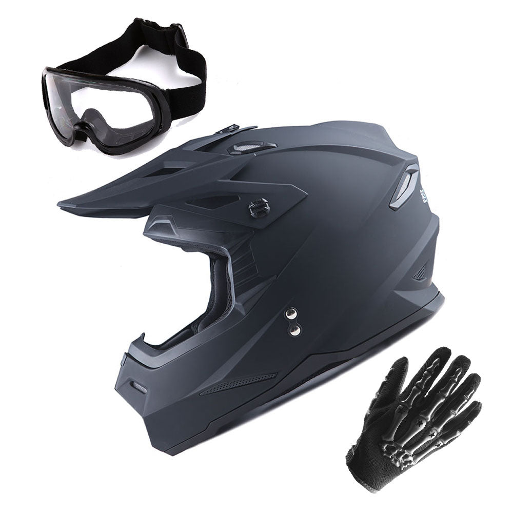 1Storm Youth Motocross Helmet BMX MX Bike Helmet Teenager Racing Style + MX Goggles + MX Skeleton Gloves Bundle: HF801Youth