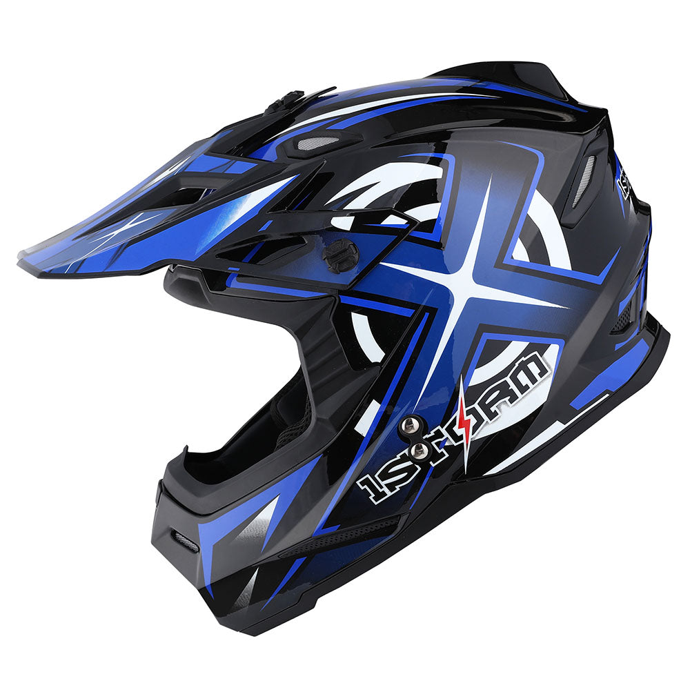 1Storm Adult Motocross Helmet BMX MX ATV Dirt Bike Helmet Racing Style Close Out Helmet Mechanic: HF801CLS Racing Blue / M(55-56 cm 21.7/22.0 Inch )