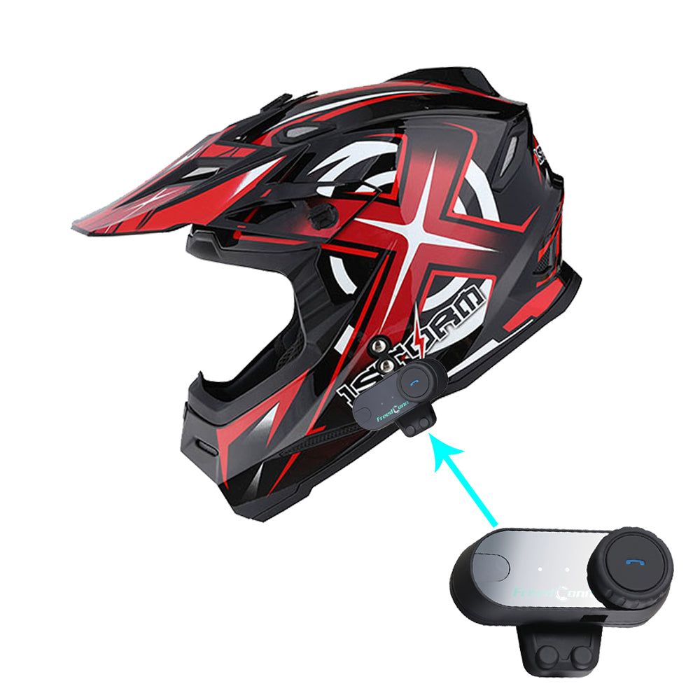 1Storm Adult Motocross Helmet BMX MX ATV Dirt Bike Helmet Racing Style HF801 + Motorcycle Bluetooth Headset